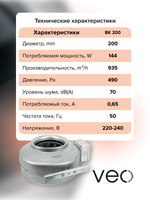 Вентилятор канальный BK D200 центробежный