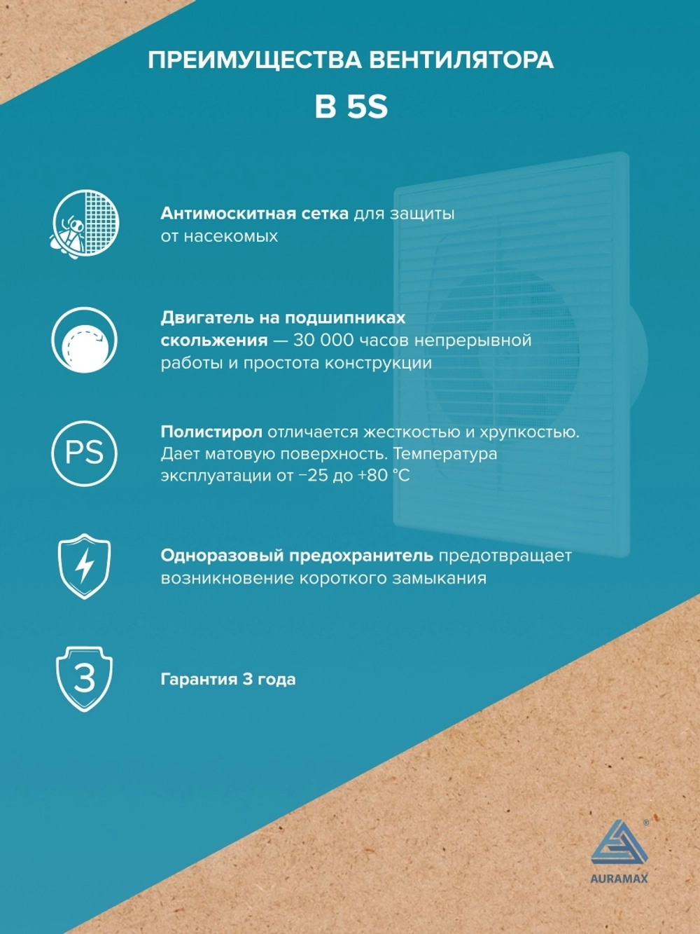 Вентилятор накладной B D125 сетка AURAMAX