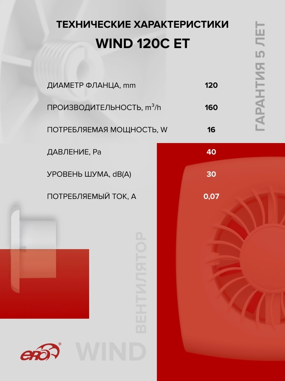 Вентилятор накладной WIND D120 обр.клапан ET ERA