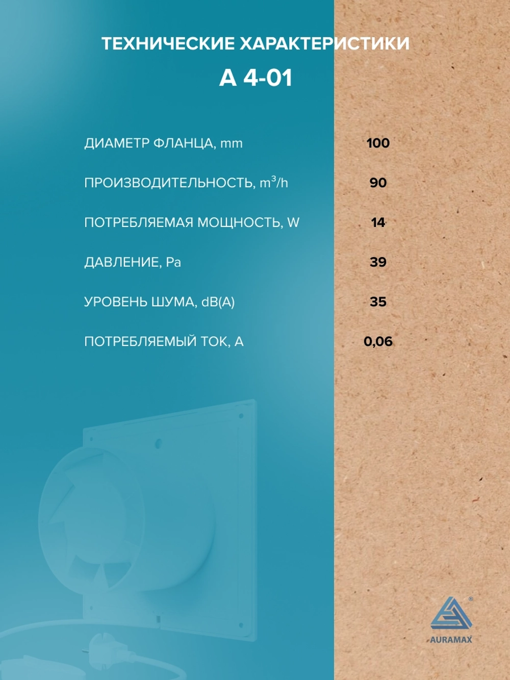 Вентилятор накладной A D100 выключатель с вилкой AURAMAX