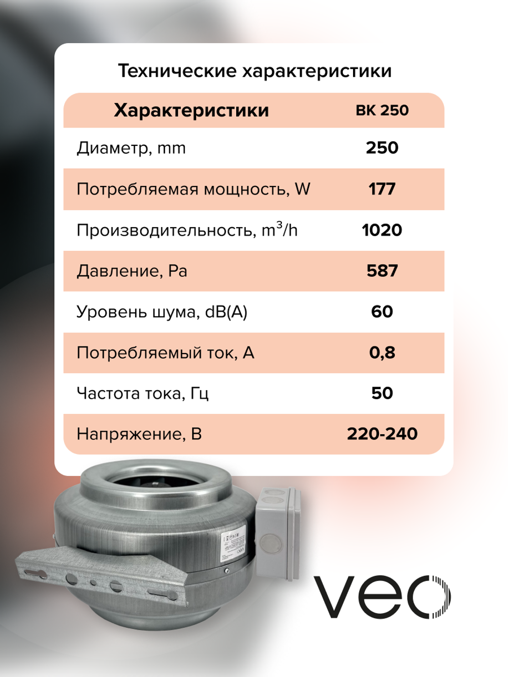 Вентилятор канальный BK D250 центробежный