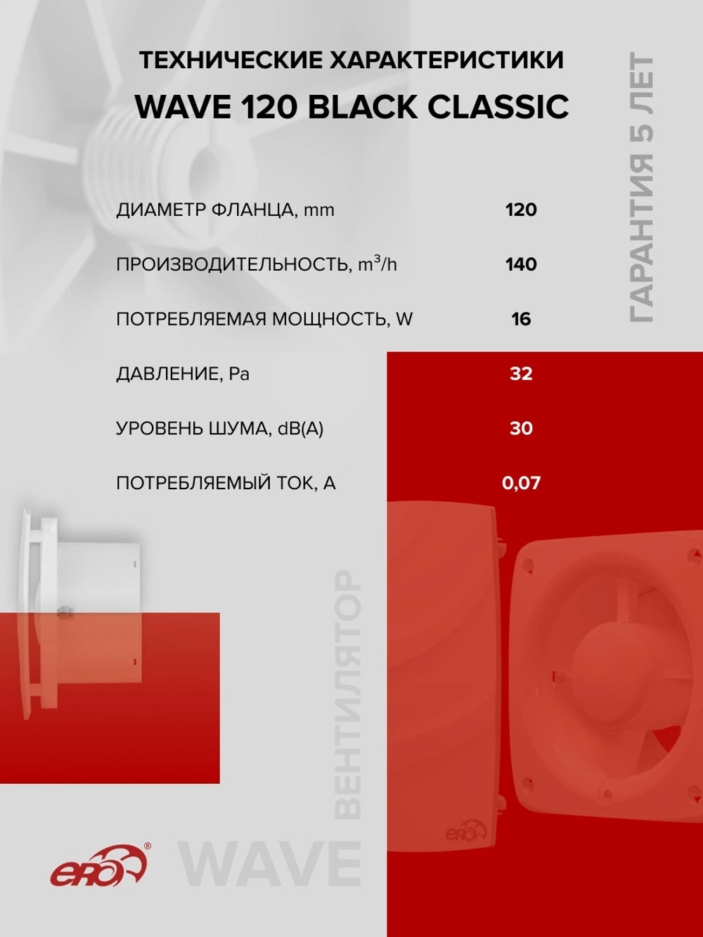 Вентилятор накладной WAVE D120 черный ERA