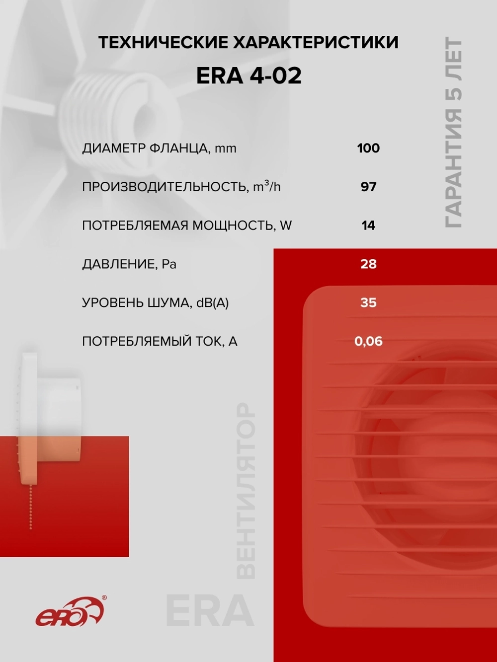 Вентилятор накладной ERA D100 тяг.выкл. ERA