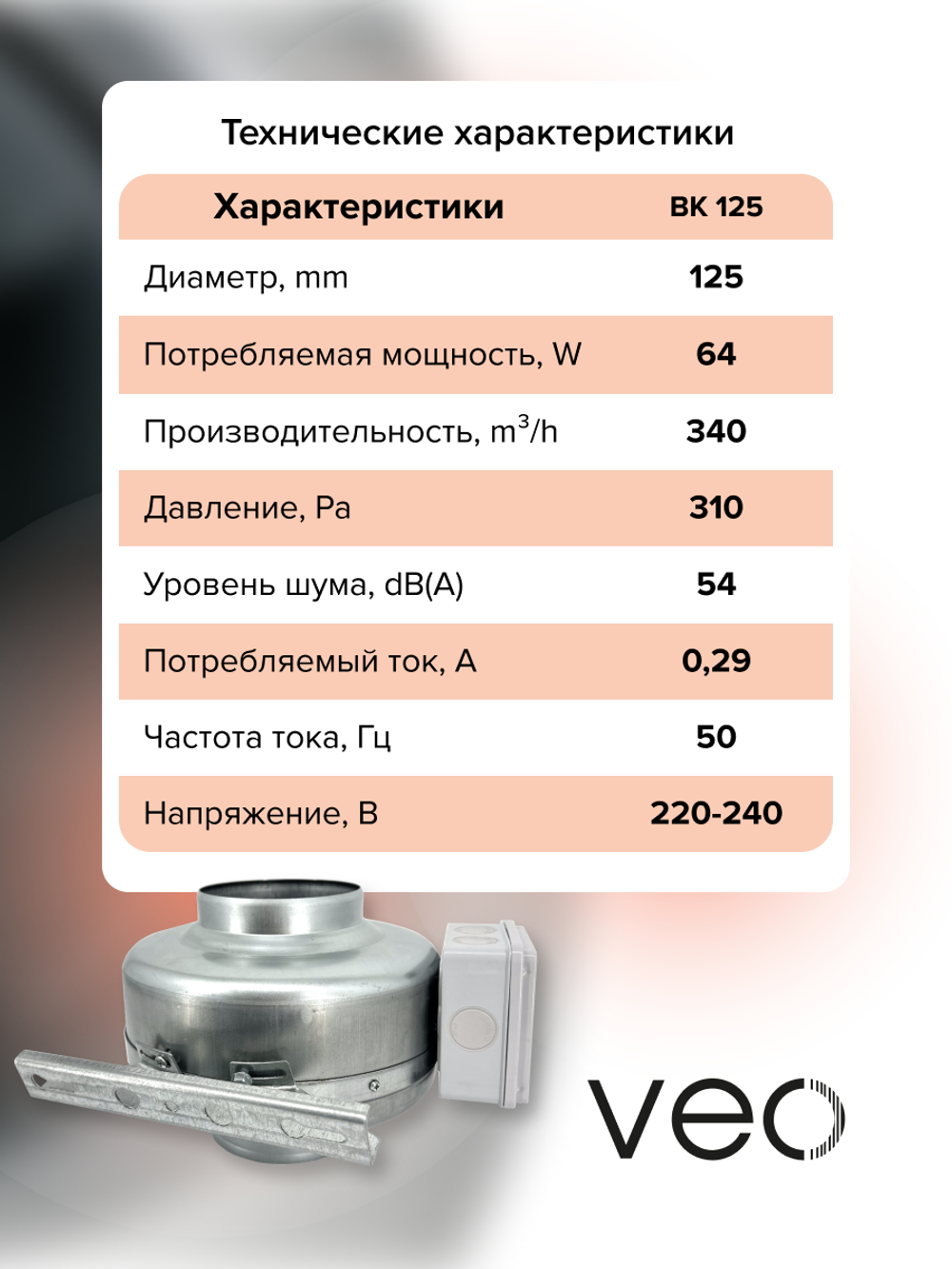 Вентилятор канальный BK D125 центробежный
