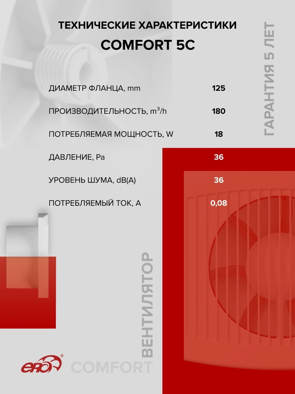 Вентилятор накладной COMFORT D125 обр.клапан ERA